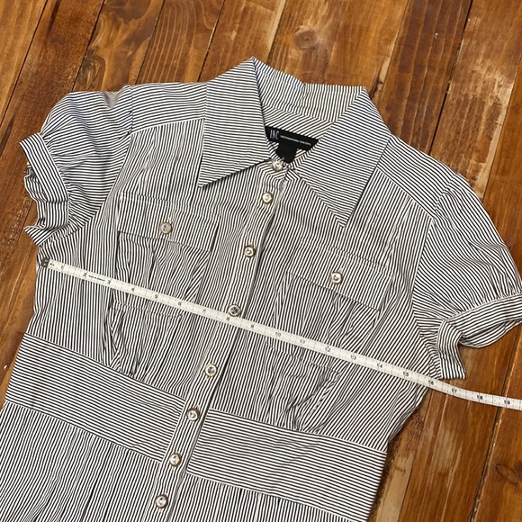 INC striped button down blouse with rhinestone buttons - Picture 6 of 8